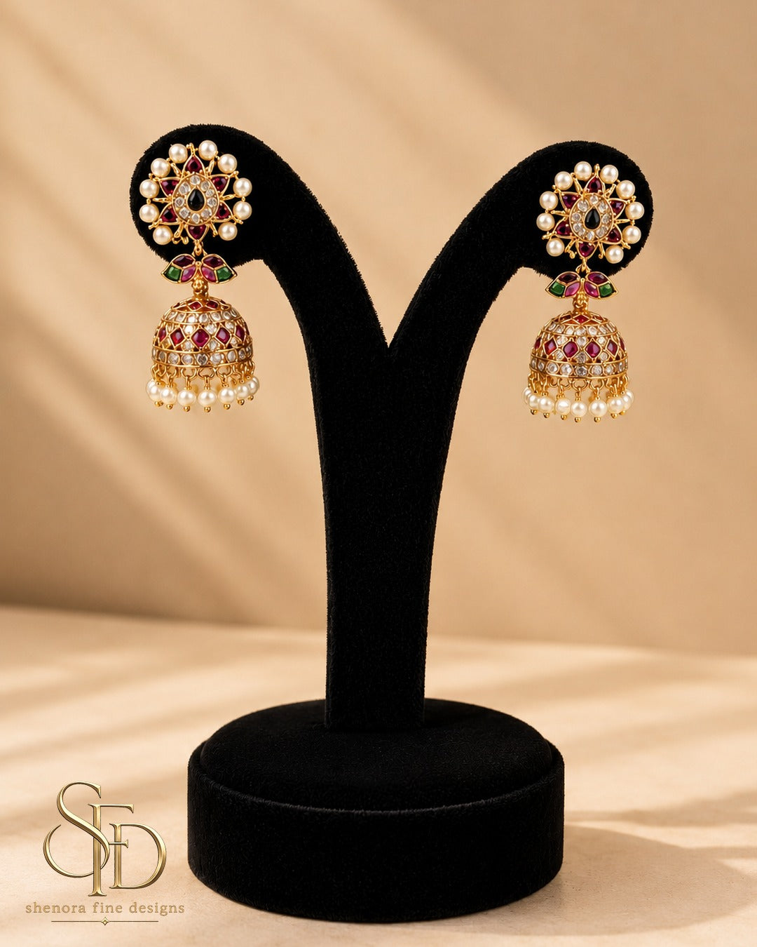 Gold Finish Ruby Stone Jumka-E0059