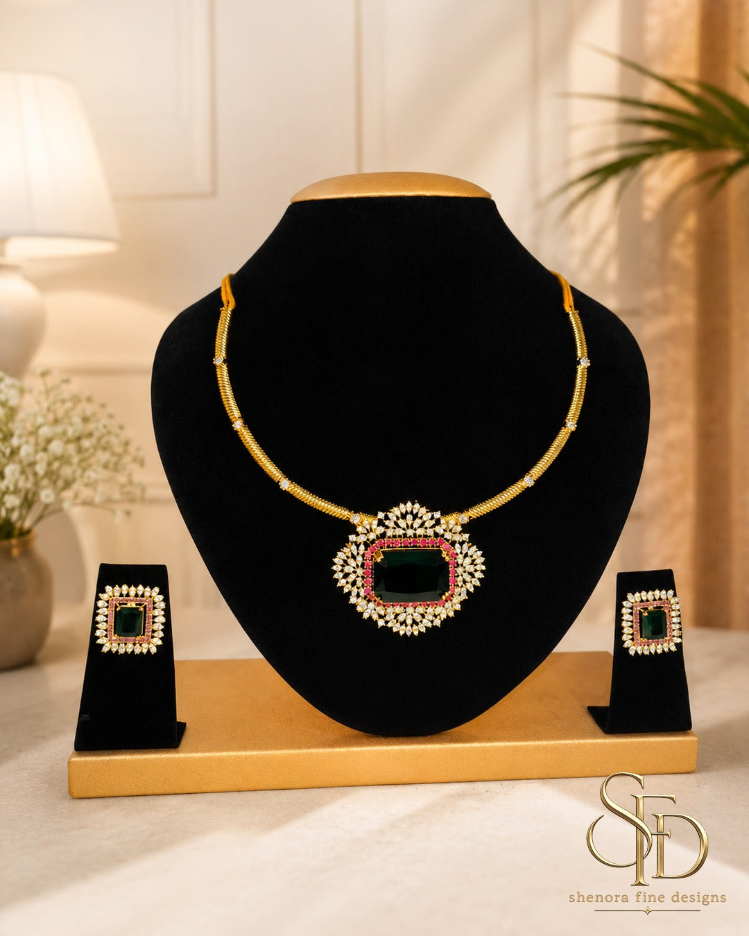 White & Green Stone Set - N0047