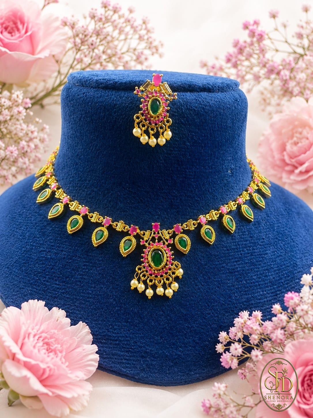 Ruby Stone & Green Stone Light Weight Set-N0045