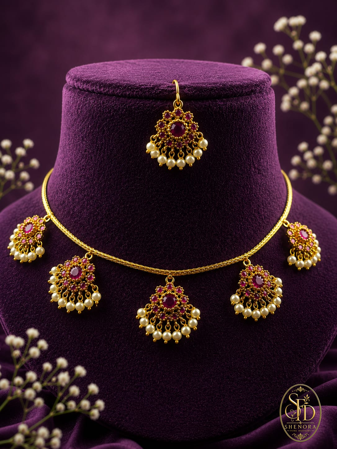 Ruby Stone With White Pearl-N0037