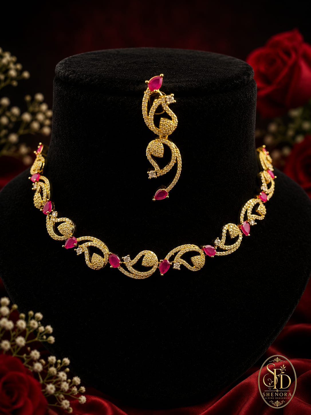 White & Ruby Stone Set-N0032