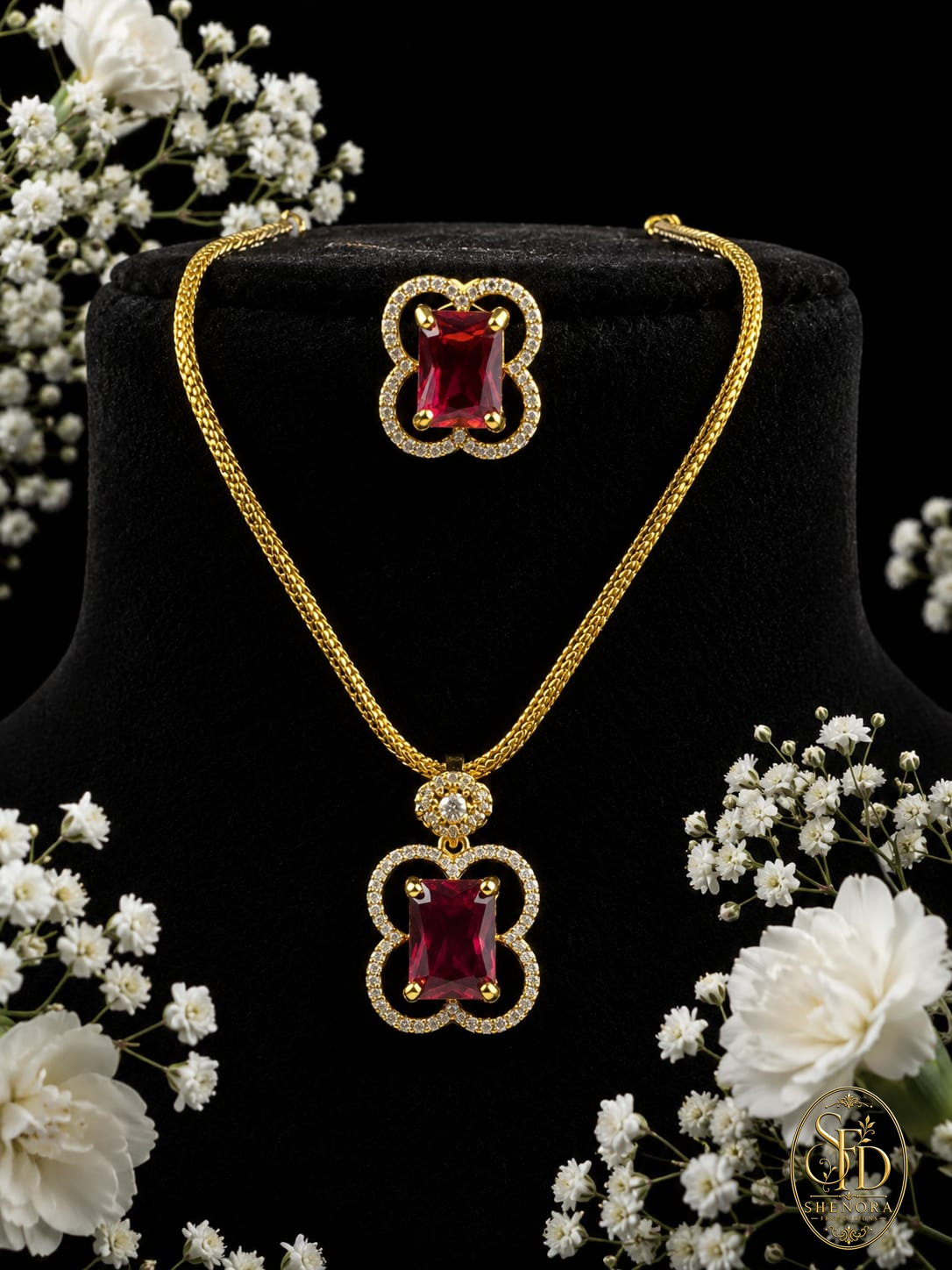 White & Ruby Stone Chain-N0030