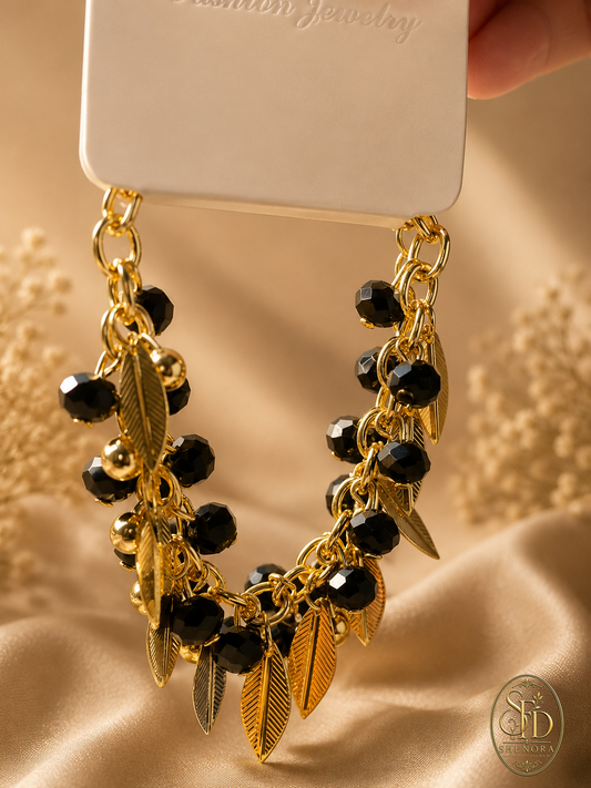 Dangling Leaf & Red Crystal Beads-B0001