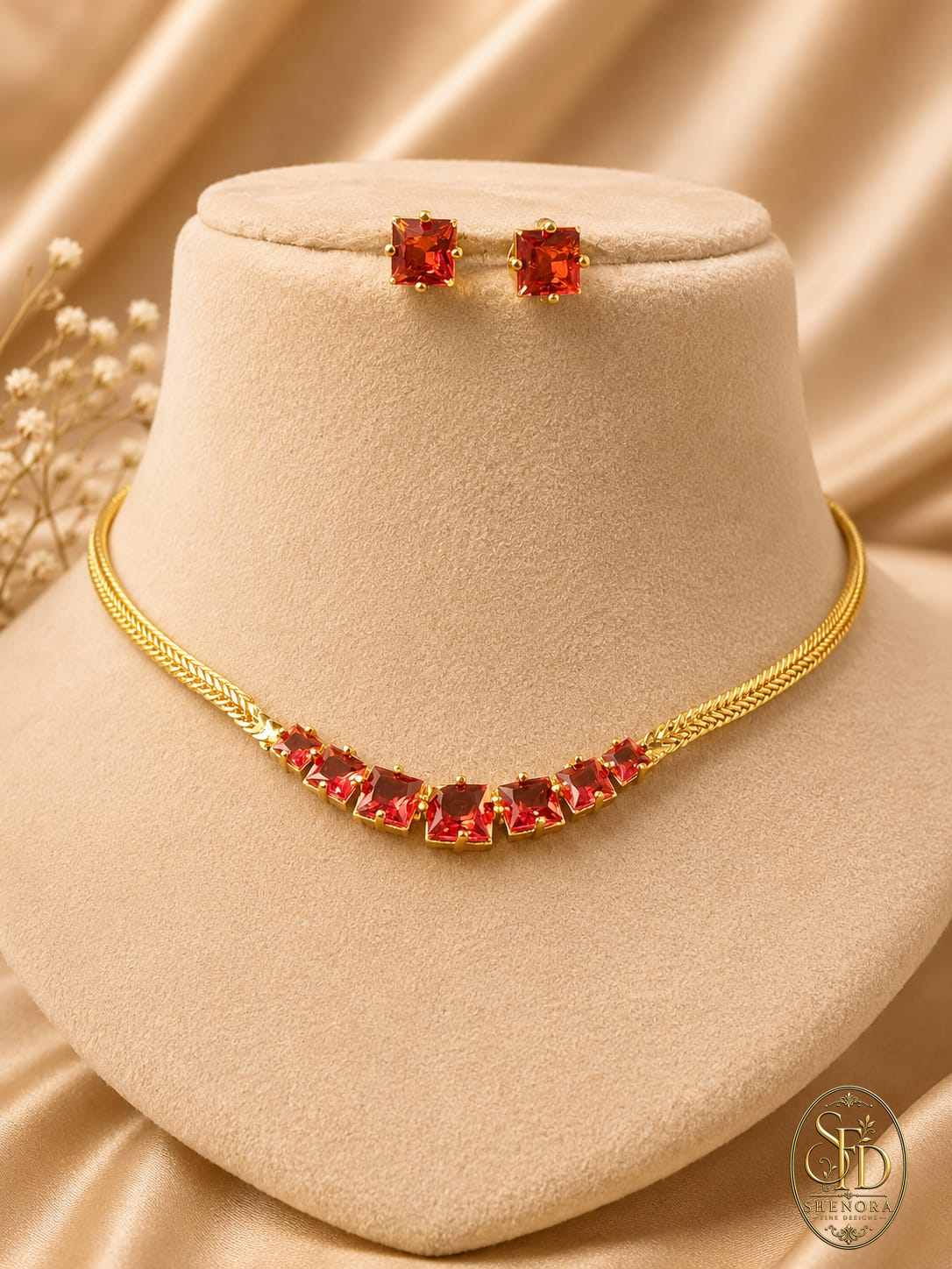 Gold Finish With Ruby Stone-N0020