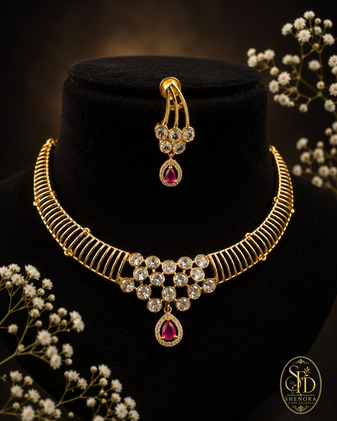 White & Ruby Stone Set-N0033