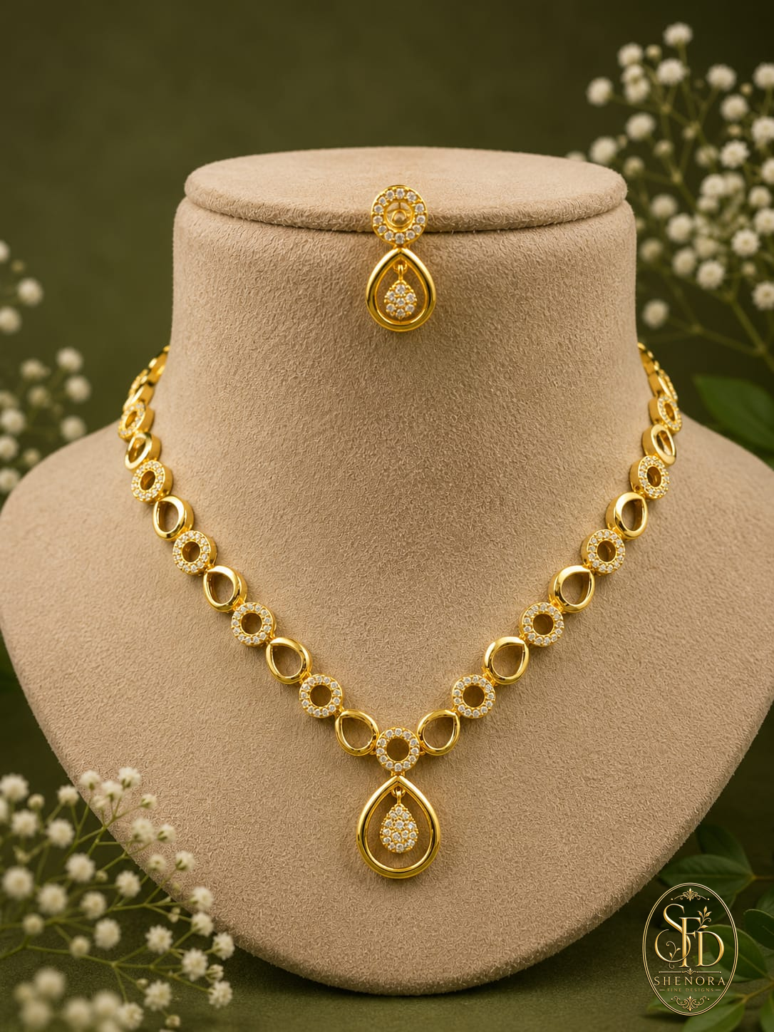 Gold Finish White Stone-N0039