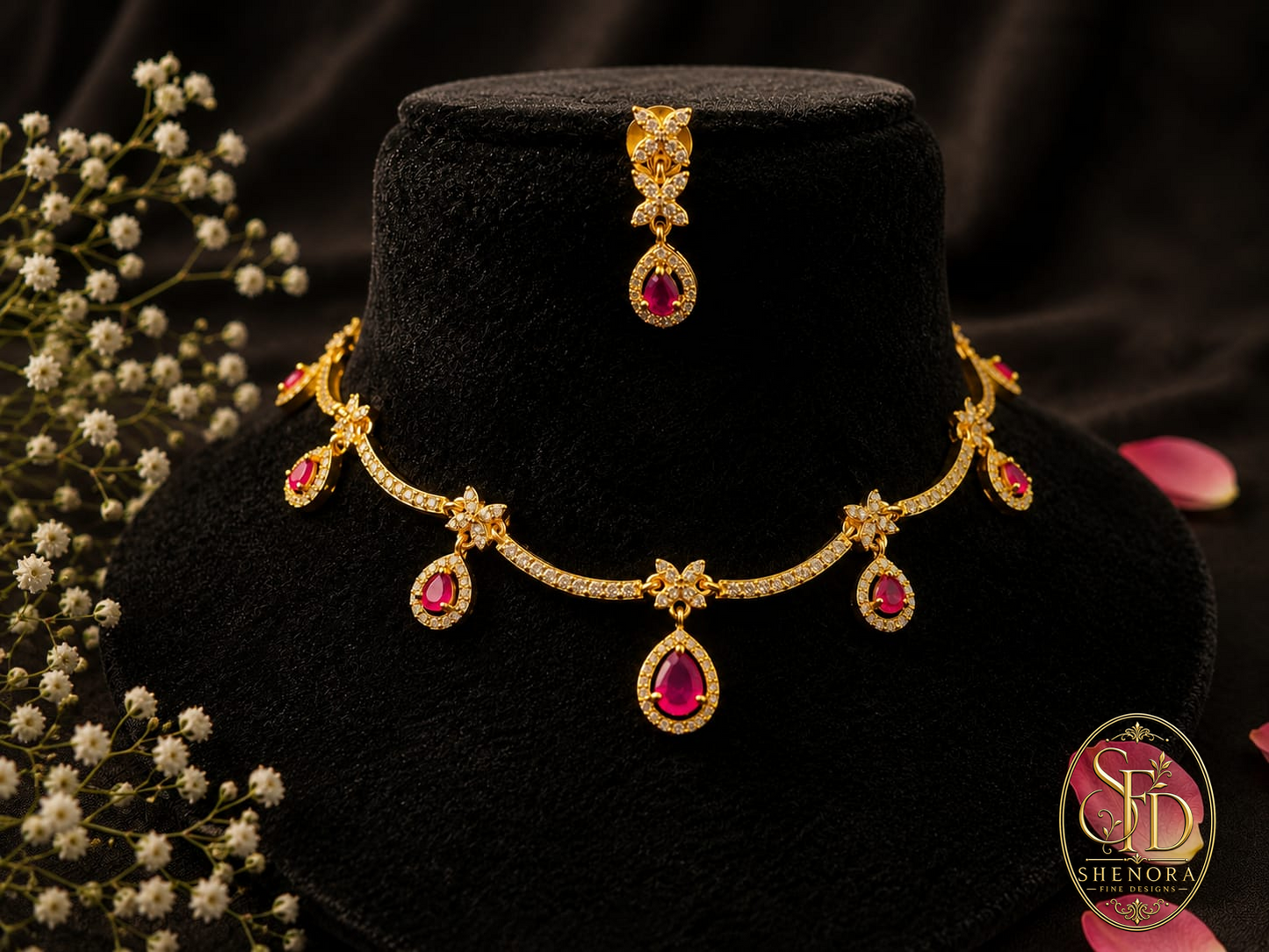 White & Ruby Stone Set - N0009