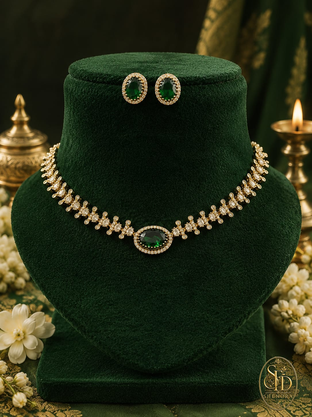 White & Green Stone Set-N0021