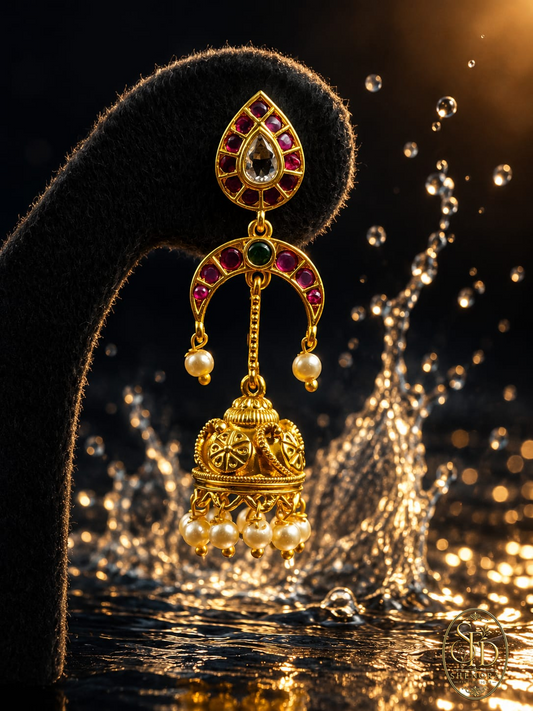 Gold Finish With Ruby Stone Earring -E0027