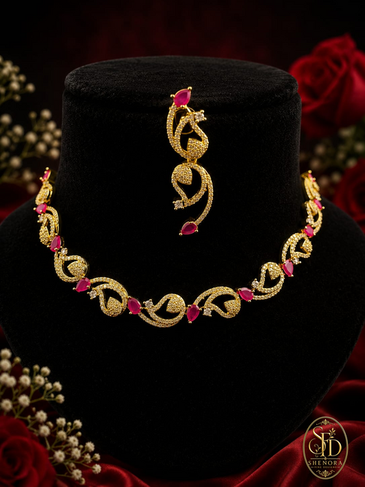 White & Ruby Stone Set-N0032