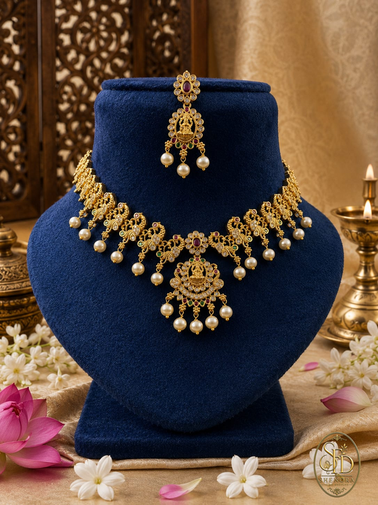 Gold Finish White & Pink Stone With White Pearl-N0028