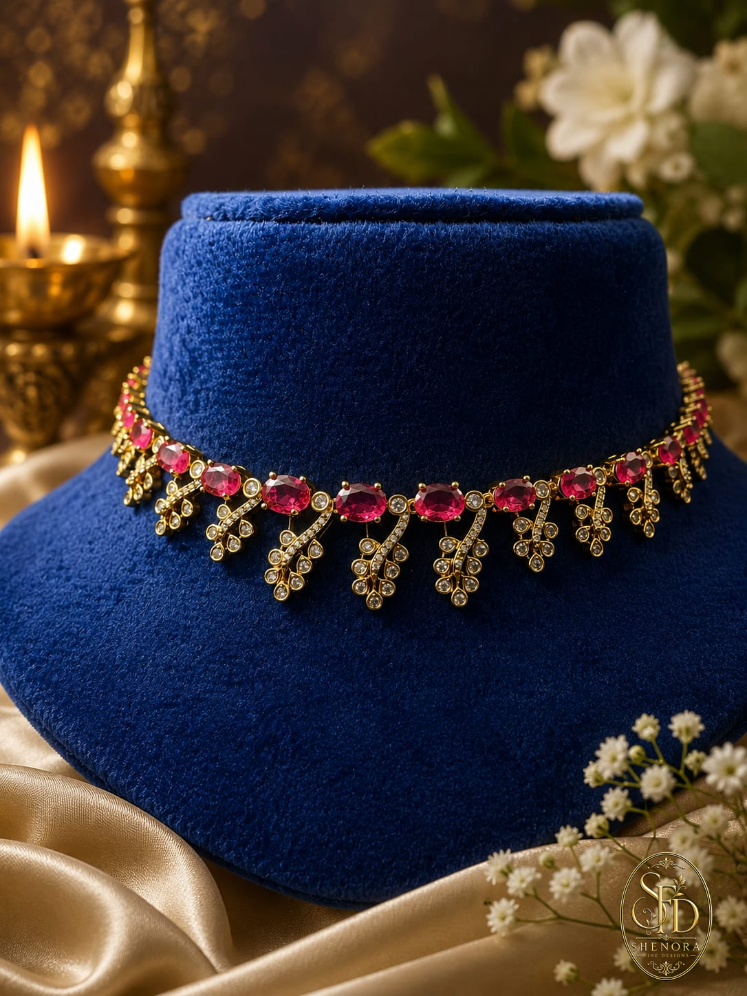 White & Ruby Stone Set-N0022