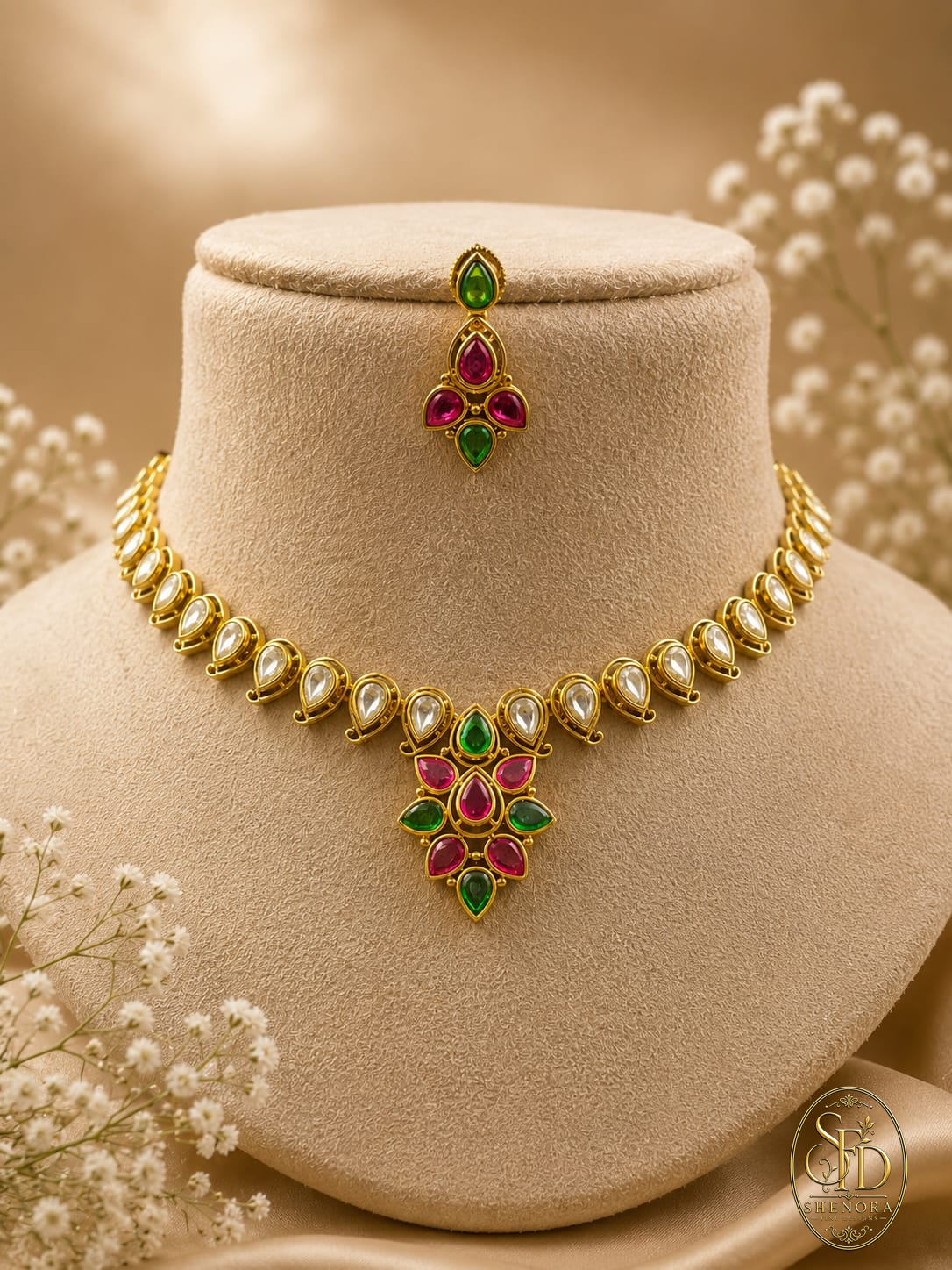 White & Pink Stone Set-N0027
