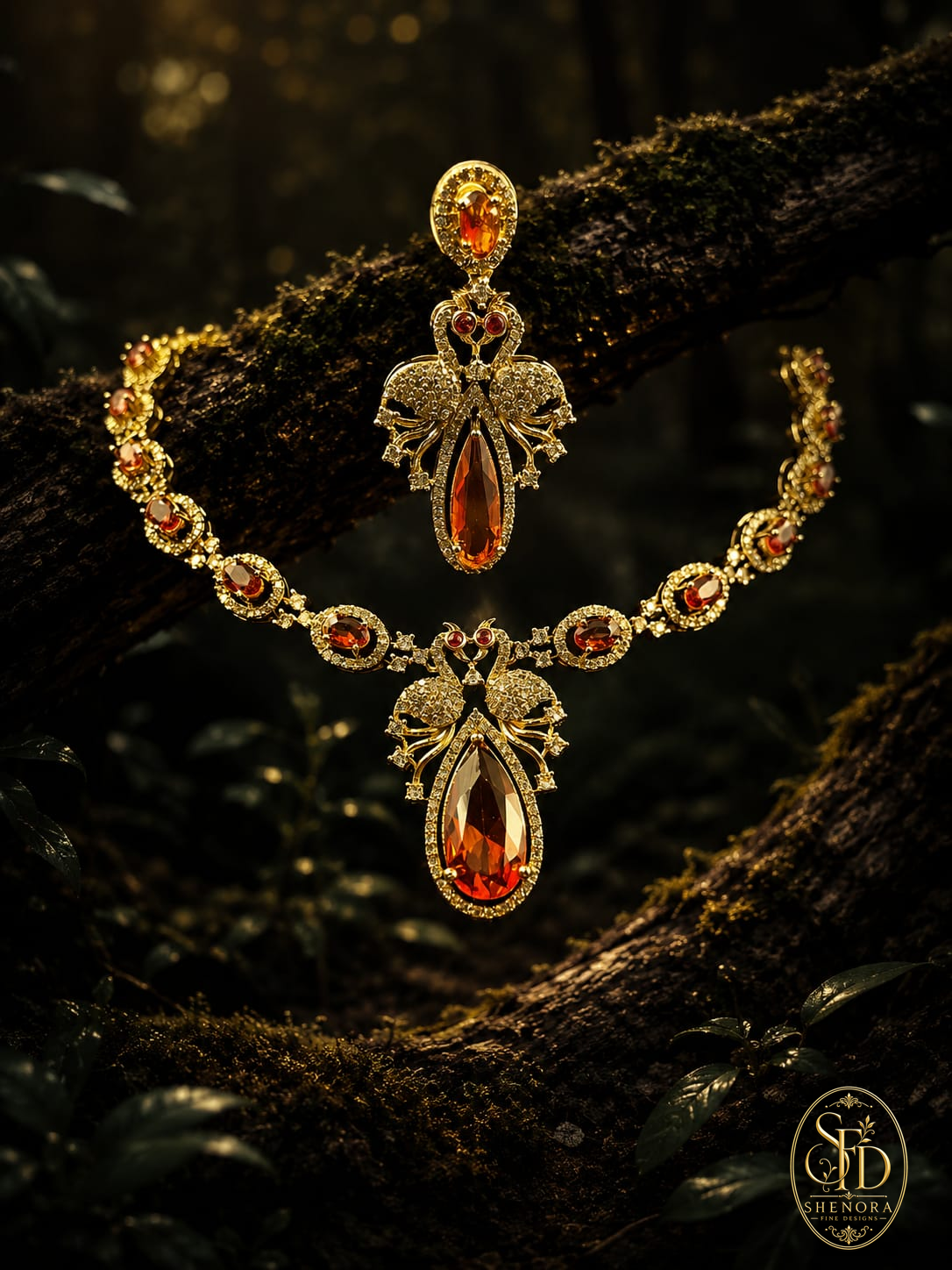 White & Ruby Stone Set-N0011