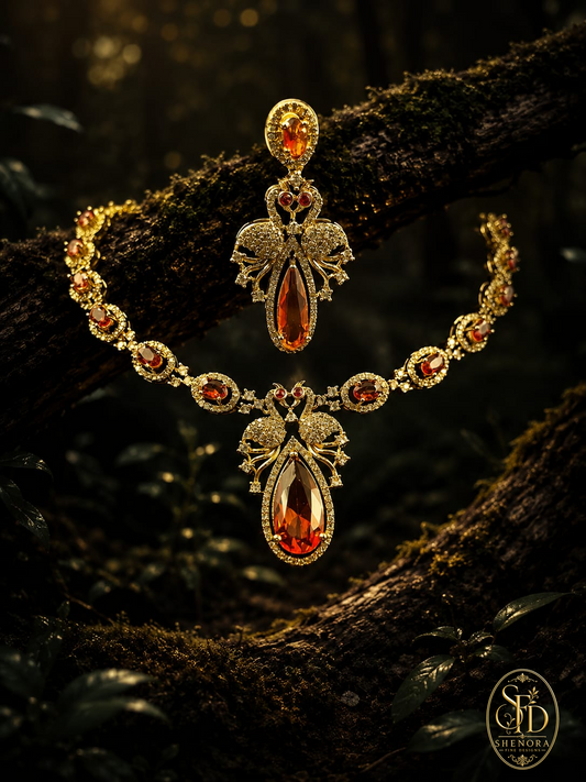 White & Ruby Stone Set-N0011