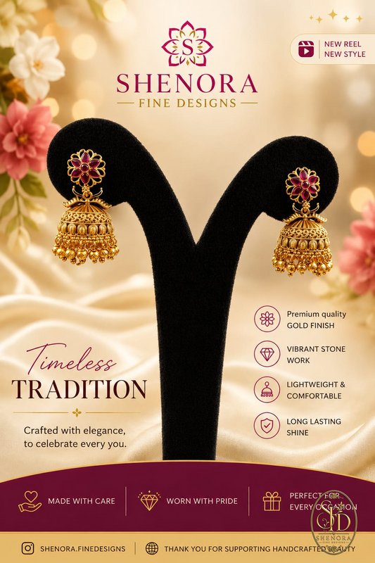 Gold Finish Ruby Stone Earring -E0003