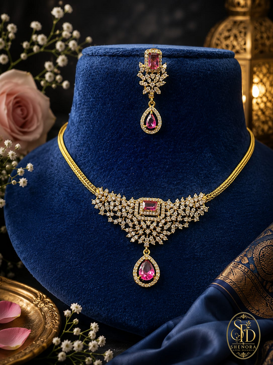 White & Ruby Stone Set-N0042
