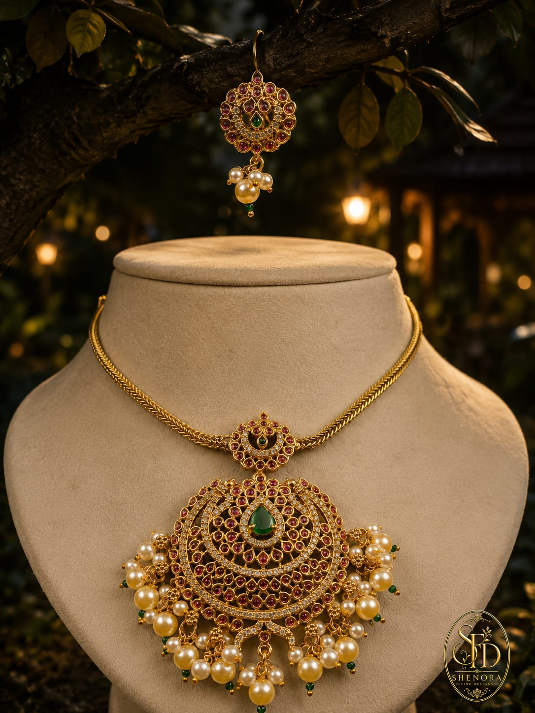 White & Ruby Stone Set-N0019