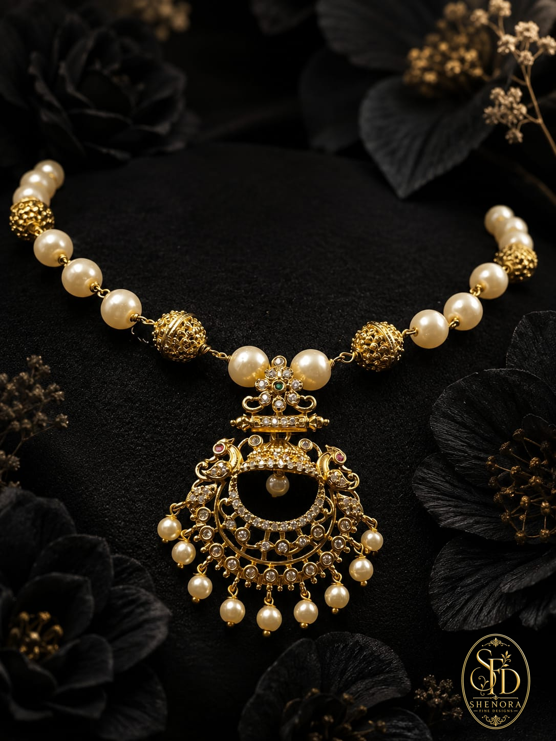 Gold Finish White Pearl Set-N0044