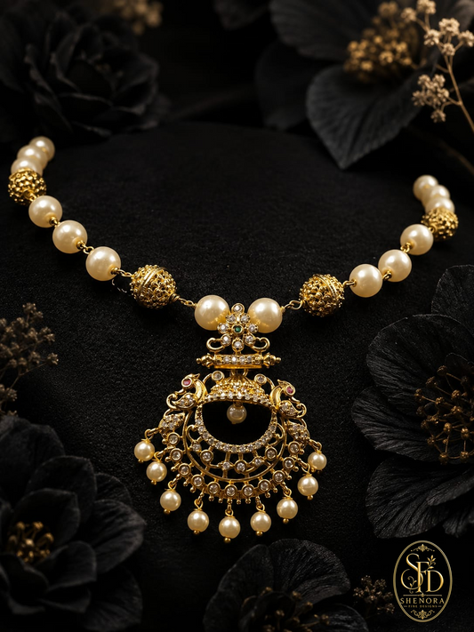 Gold Finish White Pearl Set-N0044