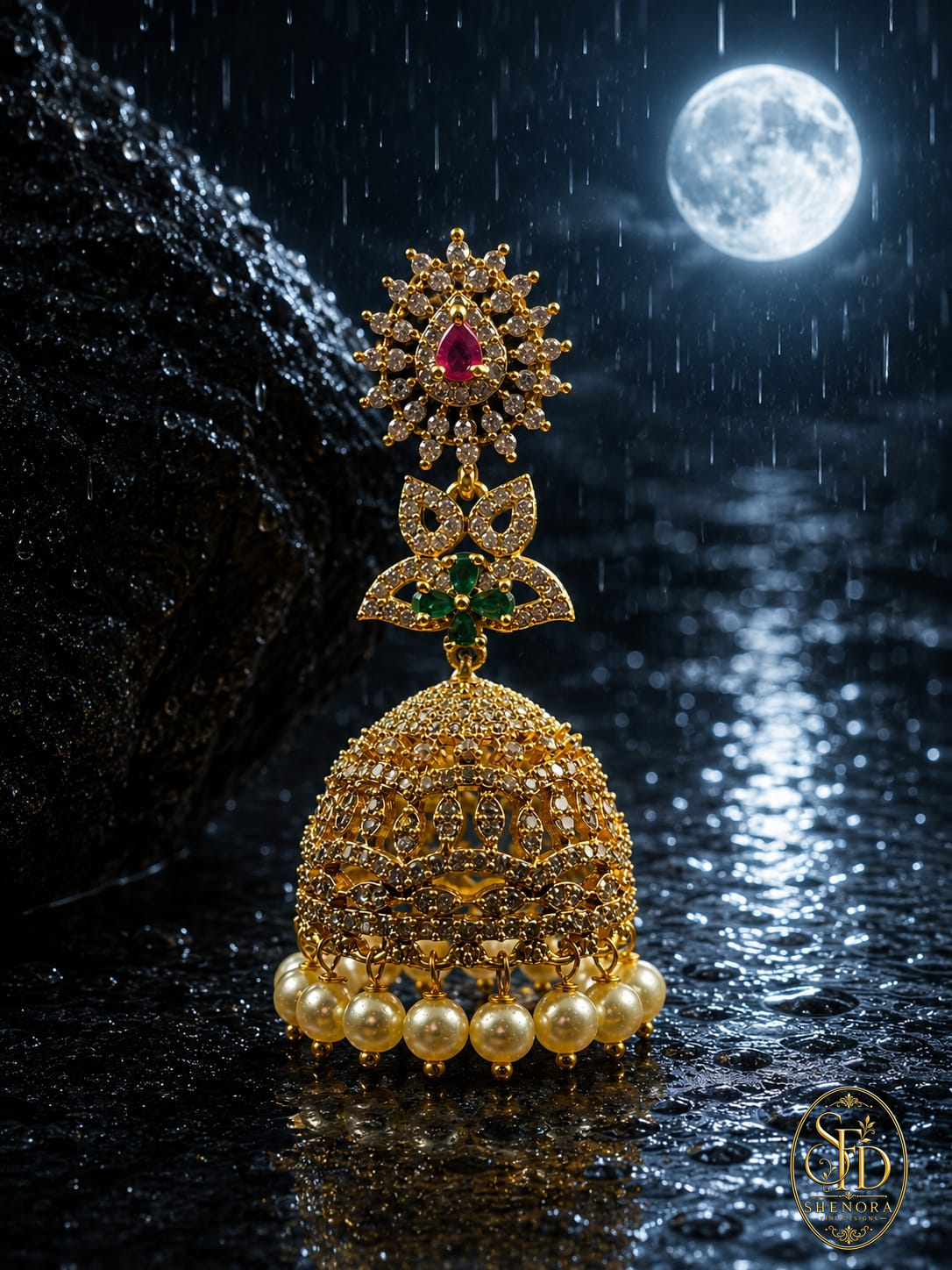 White & Ruby Stone Jumka-E0018