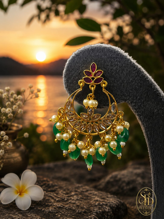 Ruby Stone With White Pearl Earring-E0028