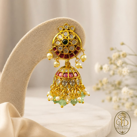 Ruby Stone With White Pearl Jumka-E0050