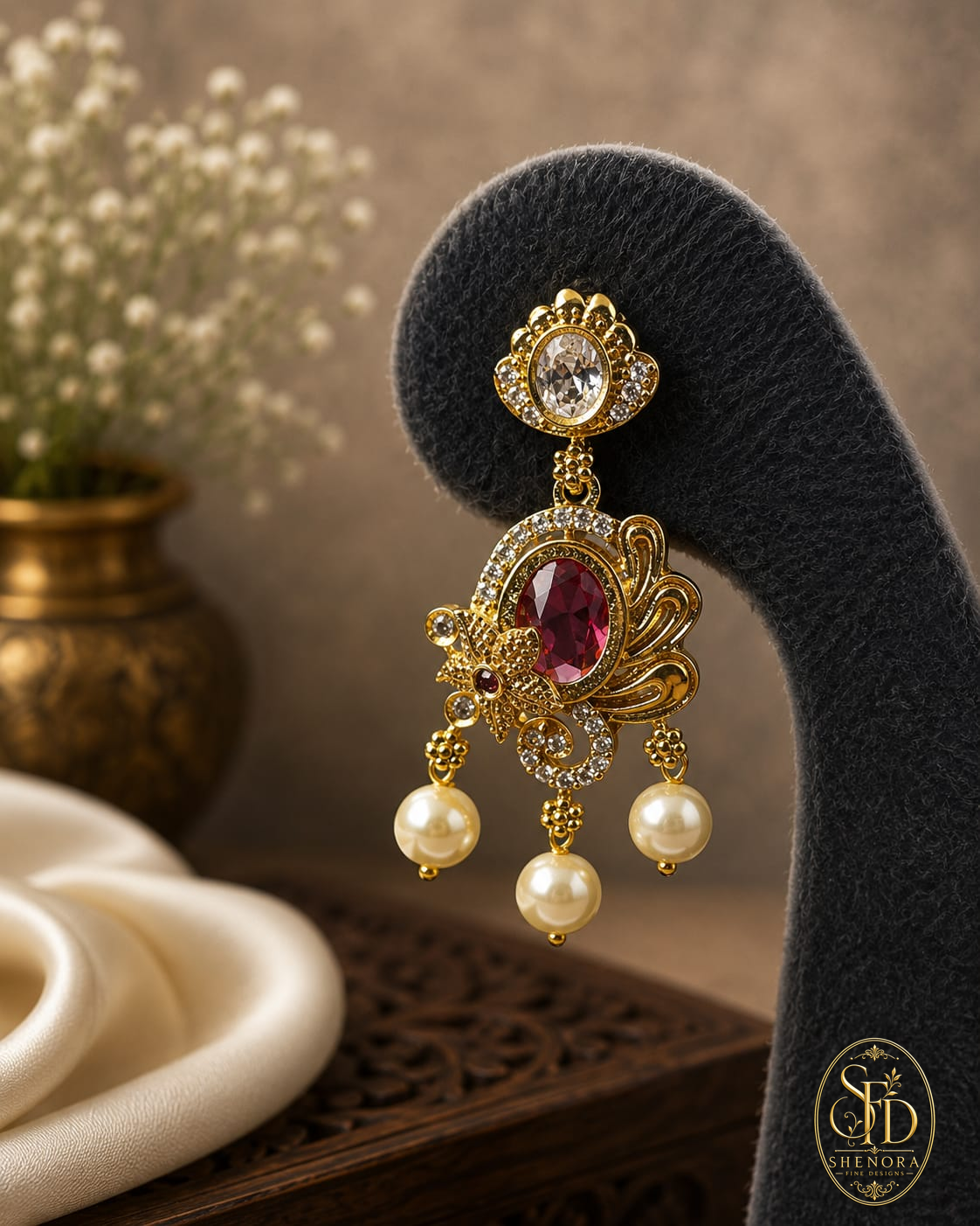 White & Pink Stone Earring-E0038