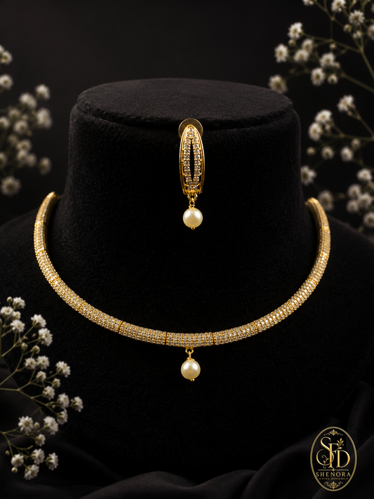 Gold Finish White Stone Set-N0023