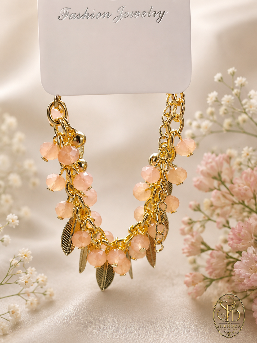 Dangling Leaf & Red Crystal Beads-B0001
