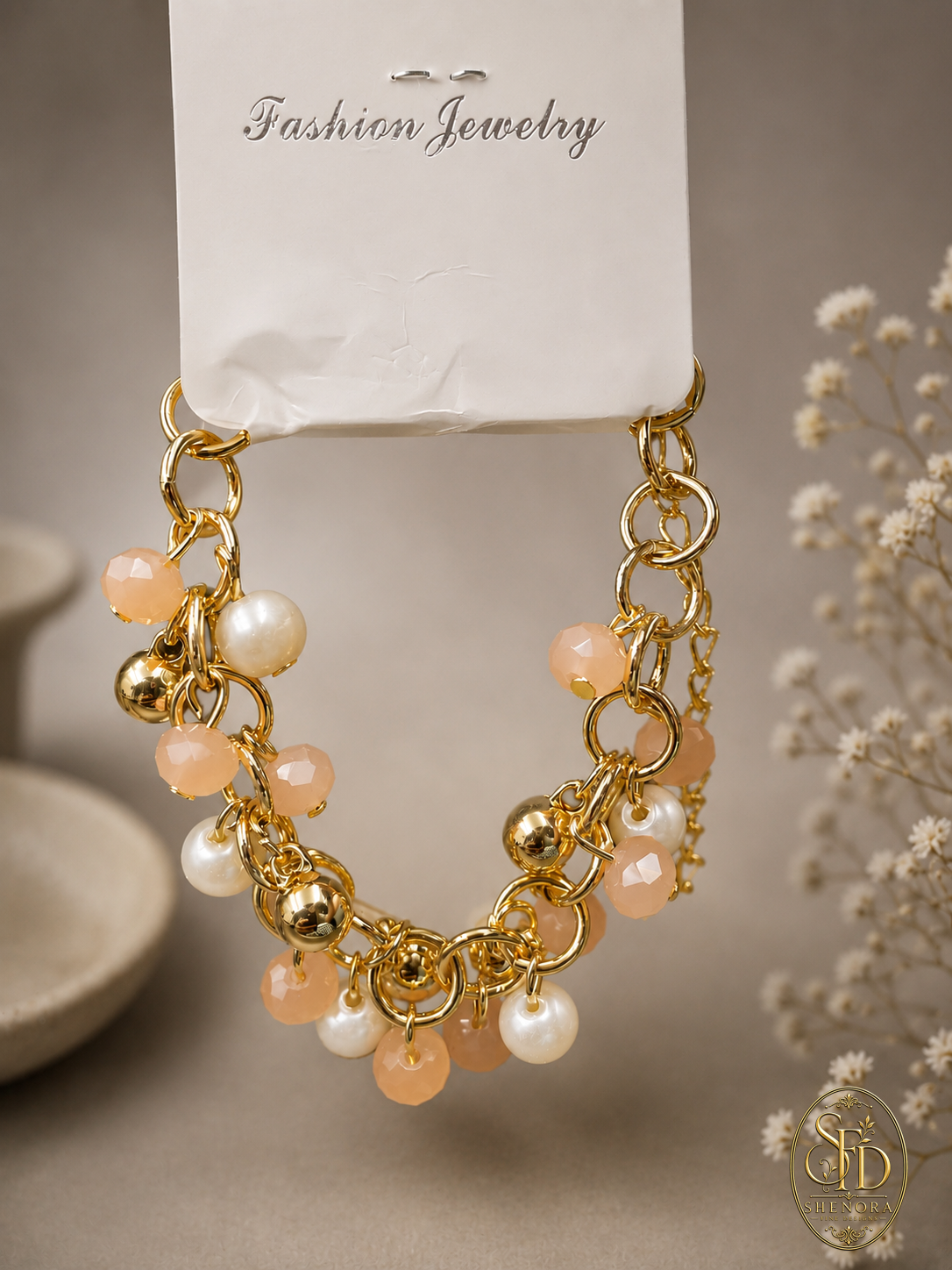 Peach Colour Charm Bracelet-B0003
