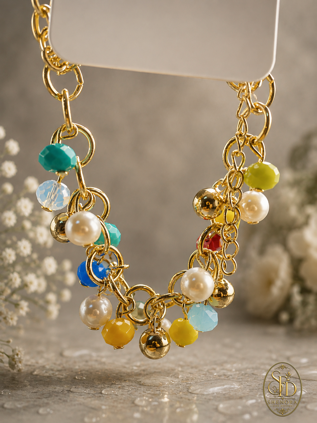 MultiColour Charm Bracelet With Pearls-B0002